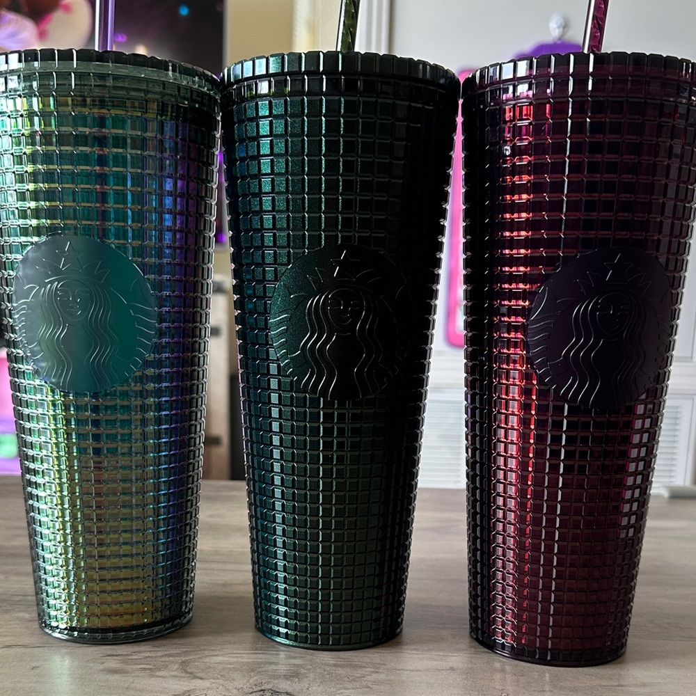 Set of 3 Starbucks Venti Tumblers Iridescent Green, Forest Green and Burgundy